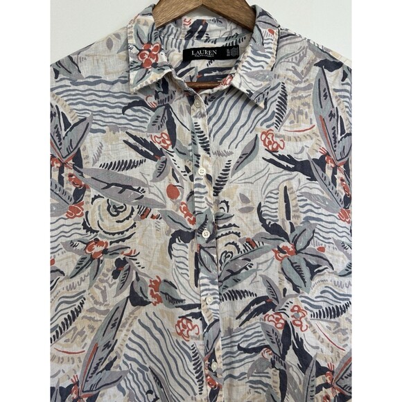 Lauren Ralph Lauren Womens XL Linen Button Up Shirt Tropical Floral Beach - Picture 4 of 10